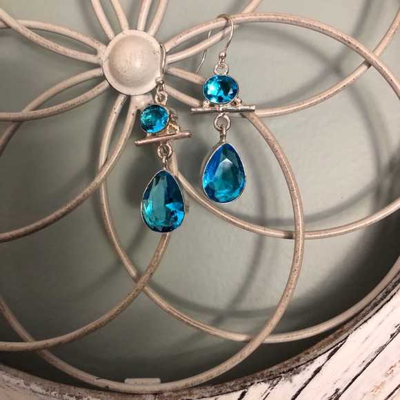 Artisan Made Jewelry - Blue Topaz and Sterling Faceted Dangle Earrings